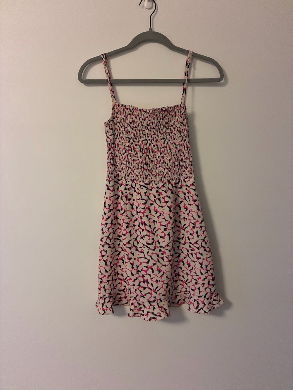 French Connection Pink and Black Printed Smocked Sundress